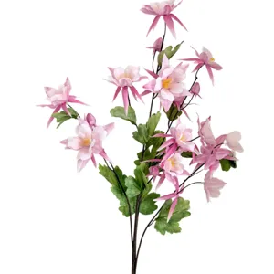 Realistic pink artificial Aquilegia flower branch for home table decor and wedding.