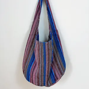 Bolso de hombro hobo de lona de algodón con patrón azteca y rayas coloridas para el día a día