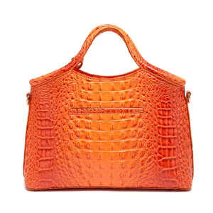 Bolso de mano vintage naranja con relieve de cocodrilo y diseño estructurado