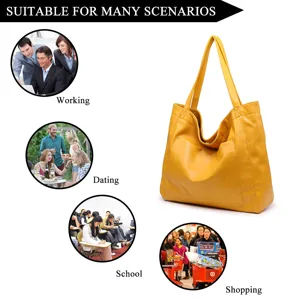 Bolso tote grande amarillo de cuero encerado para mujer con varios escenarios de uso diario