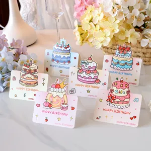 Assortiment de cartes d'anniversaire 3D avec motifs de gâteaux mignons et colorés