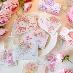 Floral 3D pop-up greeting cards with various bouquet illustrations and sweet wishes.