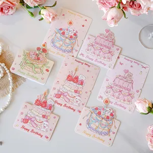 3D Cartoon Birthday Cake Greeting Cards Set Die-Cut Illustrated Happy Birthday Invitations With Envelopes For Kids Gift Stationery