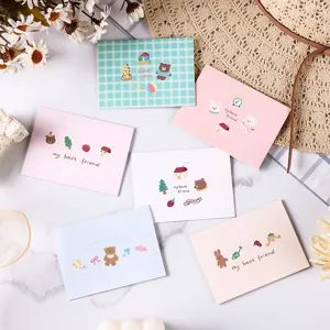 Variety of cute cartoon animal message cards with friendly illustrations and text