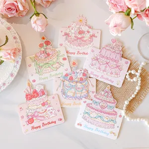 Set of six cute pastel cake birthday cards with festive Happy Birthday typography