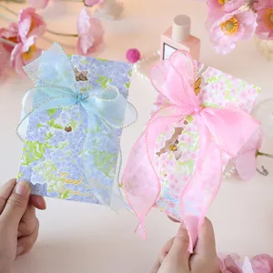 Floral greeting cards with large organza ribbon bows and Thank You print for gifts