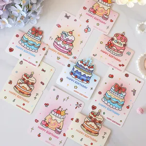 Carte de Vœux d'Anniversaire 3D Pop Up Mignon Gâteau de Dessin Animé Cartes de Bénédiction Pliantes pour Amis Familles en Papier