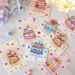 Cartes d'anniversaire 3D style INS mignon avec motifs de gâteaux colorés pour cadeaux.