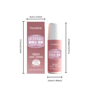 Dimensiones detalladas del desodorante roll-on de lavanda Viareline y de su caja