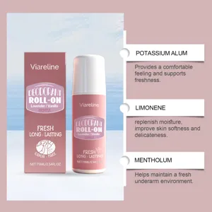 Vista detallada del desodorante roll-on de lavanda VIARELINE con sus ingredientes