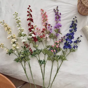 Vibrant 3-prong artificial delphinium branches in multiple colors for home decor