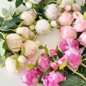Beautiful realistic artificial peony flowers with 2 heads for home and wedding decor