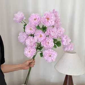 Elegant European style 6-head artificial peony silk flowers for home living room decor