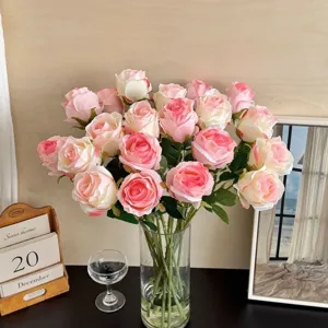 Artificial Bulgarian Rose Silk Flowers High Simulation Real Touch Faux Rose Stems For Home Living Room Wedding Party Decor Photography Props