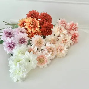 Vibrant multi-color 4-head artificial dahlia flowers for home decor and wedding scenes