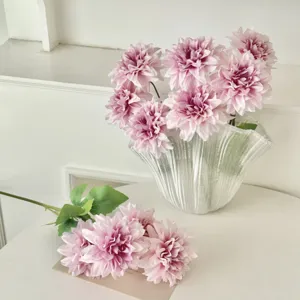 Lifelike artificial 4-head dahlia bunch in pink for home decor and wedding scenery