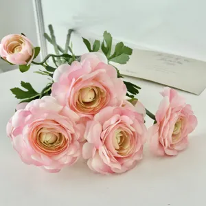 Elegant pink artificial Ranunculus bouquet for home decoration and wedding props.