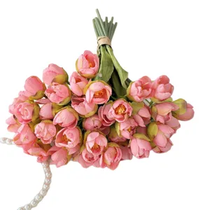 Elegant 24-head artificial pink tulip bouquet for home decoration and wedding events