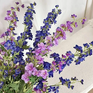 Elegant artificial purple and blue delphinium flowers for home wedding decoration