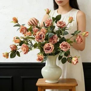 6 Köpfe Künstliche Rosenblüten Realistische Seidentuch Lange Zweig Falsche Rosen Für Zuhause Wohnzimmer Hochzeit Hotel Dekor