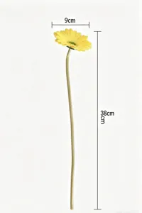 Guía de tallas detallada margarita Gerbera artificial amarilla PU, 38 cm de alto