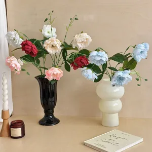 Realistic Silk Peony Artificial Flower 2 Heads Faux Peony Branch For Home Wedding Decor Photography Props Peony Floral Arrangement