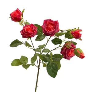 Eleganter roter künstlicher Rosenzweig mit 6 Köpfen für Heim- und Hochzeitsdeko