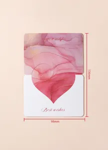 Creative heart-shaped greeting card with pink marble texture and gold accents, 136mm x 98mm size