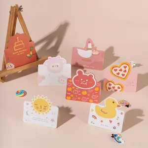Handmade colorful cartoon folding greeting cards with cute heart and animal motifs