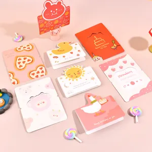 Cute cartoon folding greeting cards with heart duck and strawberry motifs for gifts