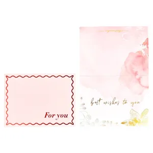 Eleganti biglietti d'auguri acquerello rosa con testo Best Wishes e For You in oro