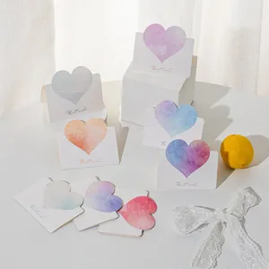 Ins Style Heart Shaped Folding Greeting Card Watercolor Gradient Best Wishes Paper Card For Birthday Valentine Christmas Gift