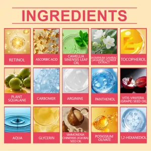 Detailed ingredient list for nail care liquid including Retinol and Jojoba oil.