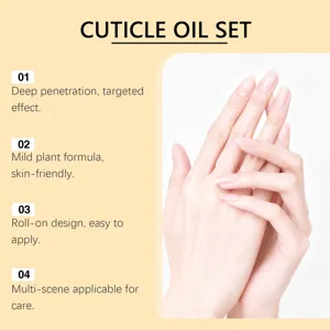 Detailed view of cuticle oil set highlighting the roll-on design and mild plant formula