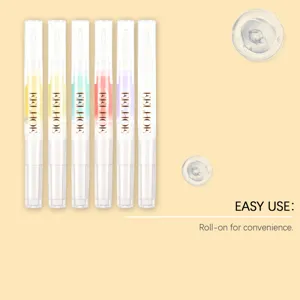 Detailed view of six colorful nail care oil pens for gentle daily nourishment