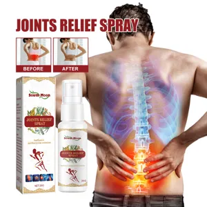 Detailed view of joint relief spray application on a man's back for spinal pain relief