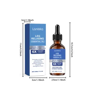 Dimensiones detalladas del aceite relajante de piernas Laniska 30ml con caja