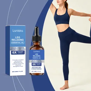 Aceite relajante de piernas Laniska con una persona realizando yoga y estiramiento