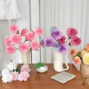 Detailed view of colorful 3-head artificial dahlia flowers for home table decor
