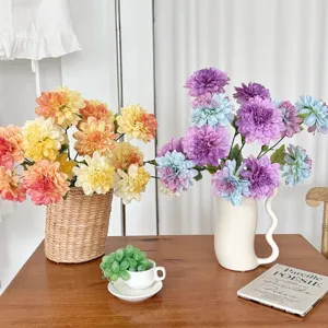 Artificial Dahlia Flowers Faux Chrysanthemum Silk Cloth Floral Arrangement For Home Living Room Hotel Wedding Party Decor