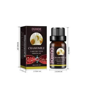 Detailed size specifications for OUHOE 10ml Chamomile essential oil bottle and packaging box