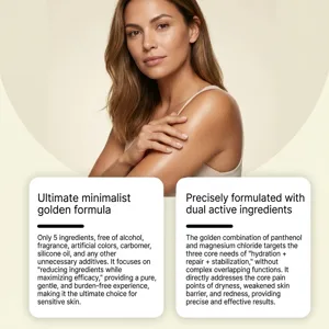 Vista dettagliata della formula delicata dello spray corpo al magnesio per pelle sensibile.
