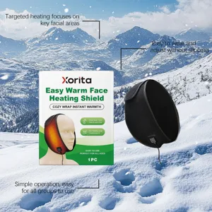 Detailansicht der Xorita Gesichtsheizmaske mit winterlichem Bergmotiv-Hintergrund