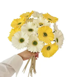 Ramo de margaritas gerberas artificiales de PU en amarillo y blanco para decorar el hogar