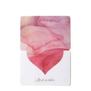 Creative heart greeting card with pink watercolor marble texture and Best Wishes text