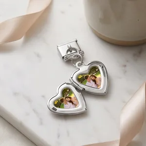 Gepersonaliseerde foto hart medaillon hanger van roestvrij staal voor DIY armband bedel.