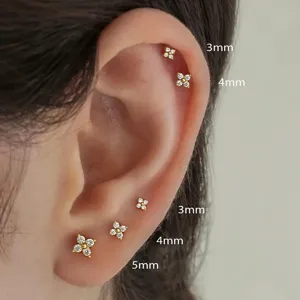 925 Sterlingsilber Vierblättriges Kleeblatt Ohrstecker Für Damen Strass Winzige Florale Ohrringe Minimalistischer Süßer Schmuck