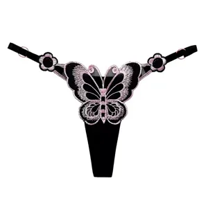 Mujer sexy cintura baja mariposa bordado tanga correa ajustable ropa interior femenina