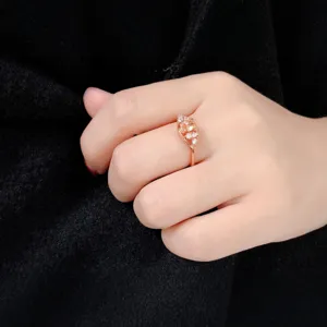 Anillo de compromiso clásico chapado en oro rosa de estilo europeo con piedra amarilla
