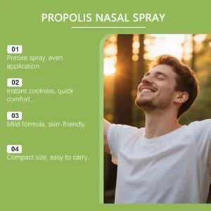 Vista dettagliata dello spray nasale alla propoli LANISKA con benefici rinfrescanti e delicati.